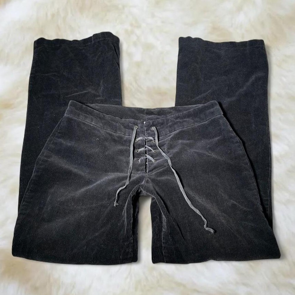 Sandrea USA Vintage Y2K Black Corduroy Lace Up Ultra Low Rise Pants Small